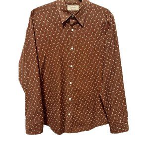 Original Penguin Men's Shirt Large Cotton Button Long Sleeve Martini Brown